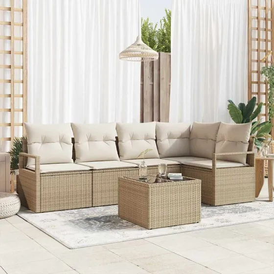 vidaXL Sofa Sæt 6 stk. Beige Polyrattan