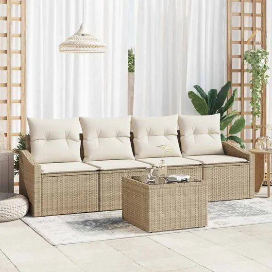 vidaXL Sofa Sæt 5 stk. Beige og creme polyrattan