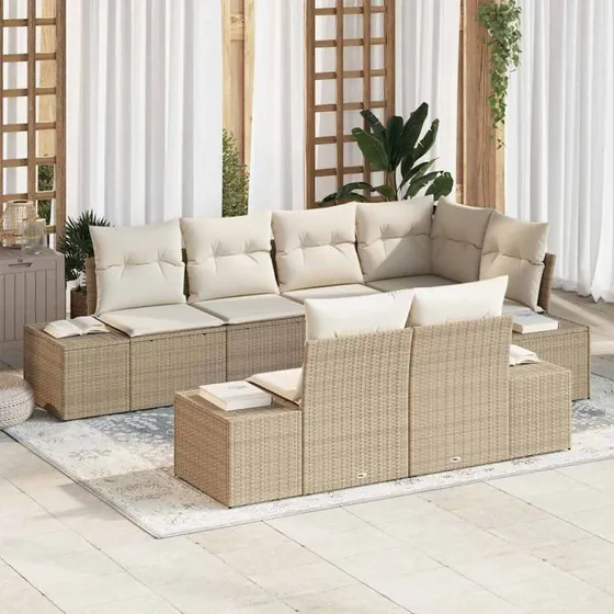 vidaXL Havesofa Sæt 7 stk. Beige og Creme Polyrattan