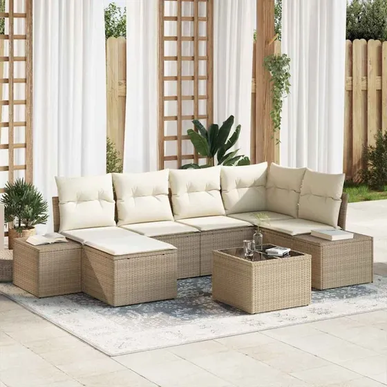 vidaXL Havesofa Sæt 7 stk. Beige og Creme Polyrattan