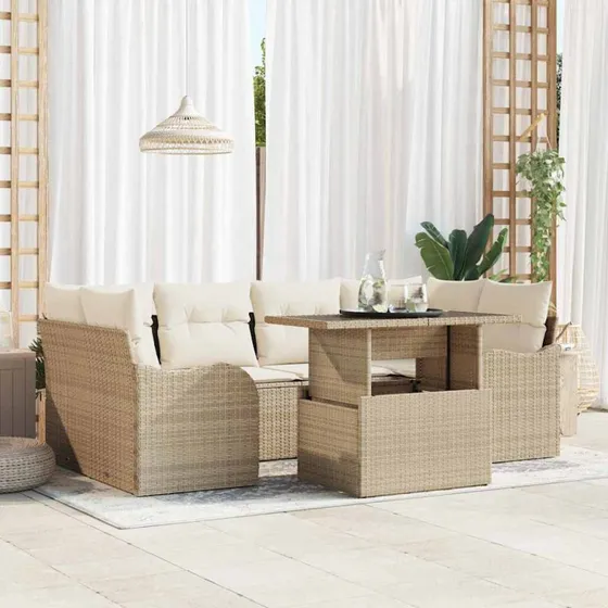 vidaXL Havesofa Sæt 7 stk. Beige og Creme Polyrattan