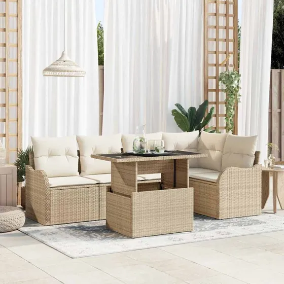 vidaXL Spisestuesæt 6 stk. Beige Polyrattan
