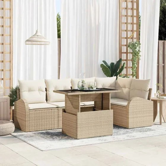 vidaXL Havesofa Sæt 6 stk. Brun og Creme Polyrattan