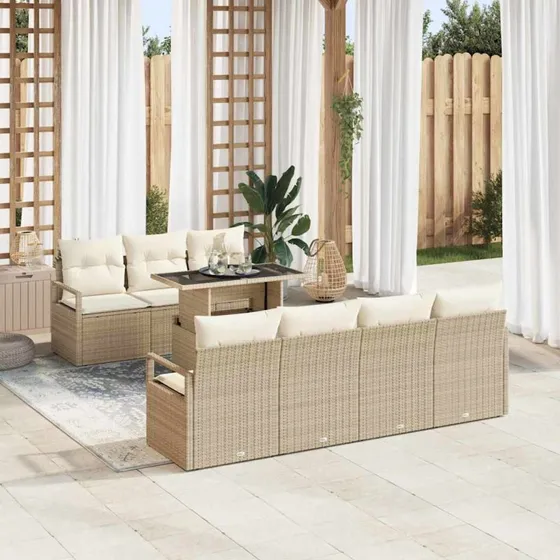 vidaXL Havesofa Sæt 8 stk. Beige og Creme Polyrattan