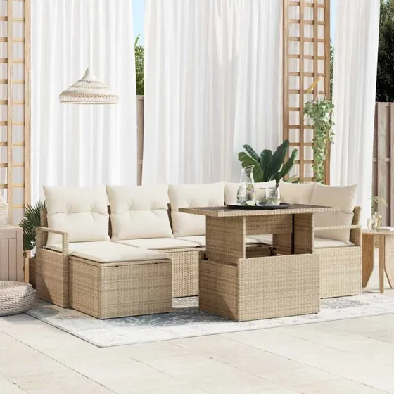 vidaXL Havesofa Sæt 7 stk. Beige og Creme Polyrattan