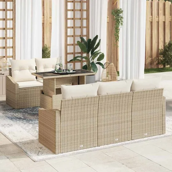 vidaXL Havesofa Sæt 6 stk. Beige og creme polyrattan