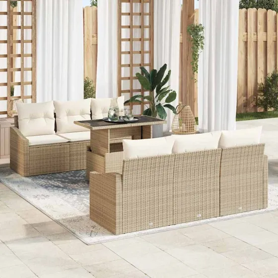 vidaXL Havesofa Sæt 7 stk. Beige og Creme Polyrattan