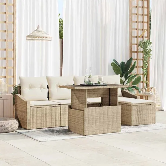 vidaXL Havesofa Sæt 6 stk. Beige og Creme Polyrattan