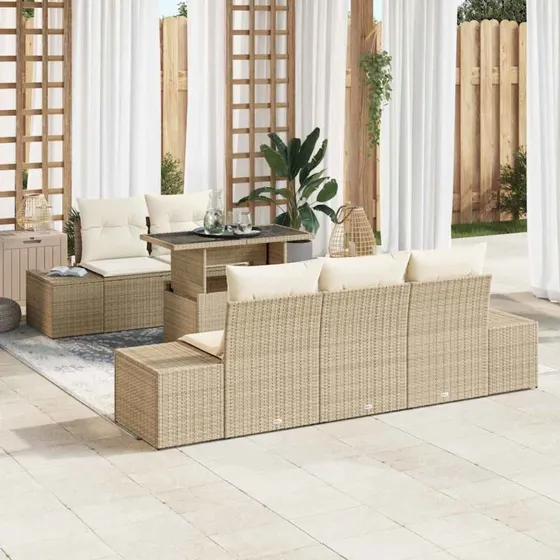 vidaXL Sofa Sæt 6 stk. i beige og creme polyrattan