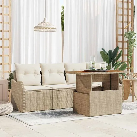vidaXL Havesofa Sæt 5 stk. Beige og Creme Polyrattan
