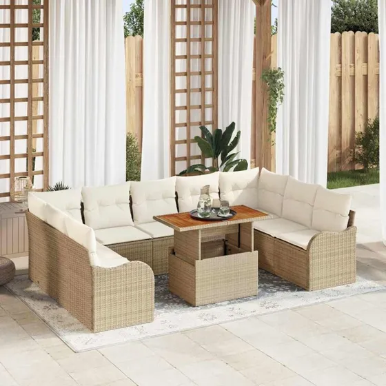 vidaXL Havesofa Sæt 10 stk. i polyrattan, beige og cremefarvet