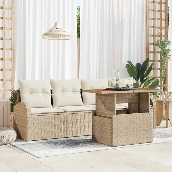 vidaXL Havesofa Sæt 5 stk. beige og cremefarvet i polyrattan
