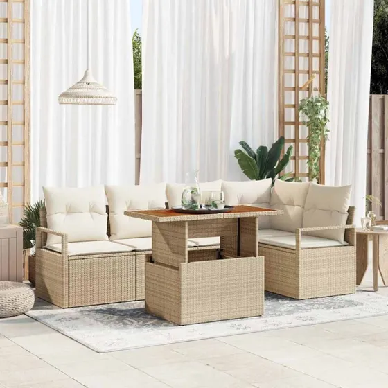 vidaXL Havesofasæt 6 dele, 5-personers, Beige/Creme