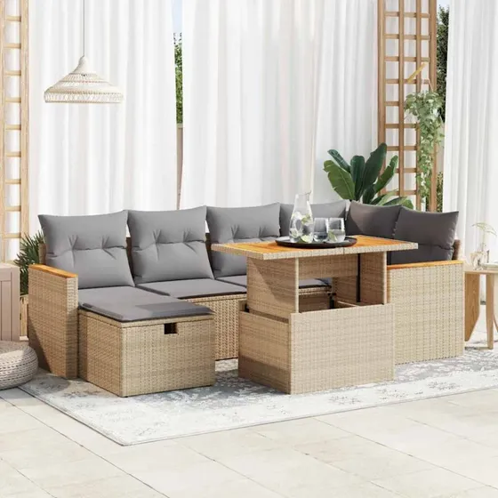 vidaXL havesofasæt 8 dele i beige polyrattan