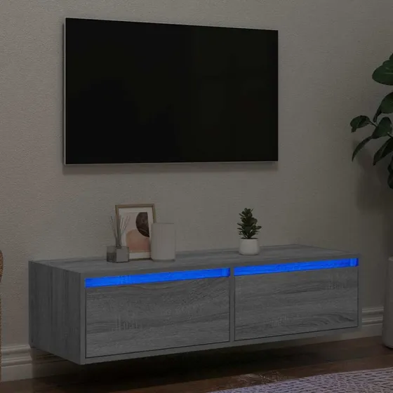 vidaXL tv-bord med LED-lys, 100x35,5x25 cm, grå sonoma-eg