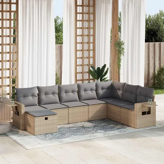 vidaXL havesofasæt 8 dele i beige polyrattan