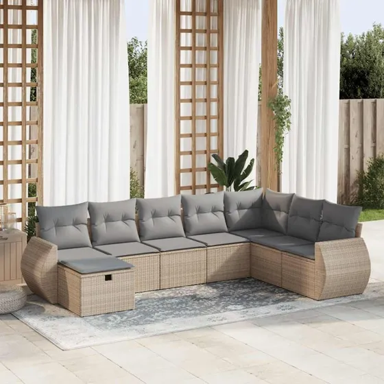 vidaXL havesofasæt 8 dele i beige polyrattan