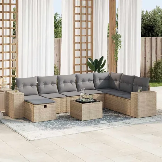 vidaXL Sofasæt til haven 9 dele i polyrattan, beige