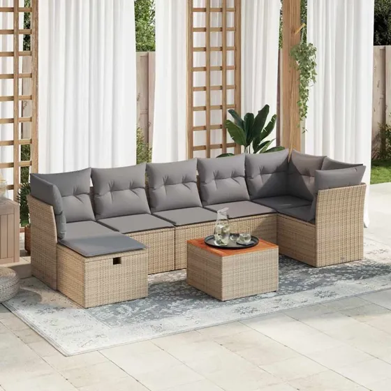 vidaXL havesofasæt 8 dele i beige polyrattan
