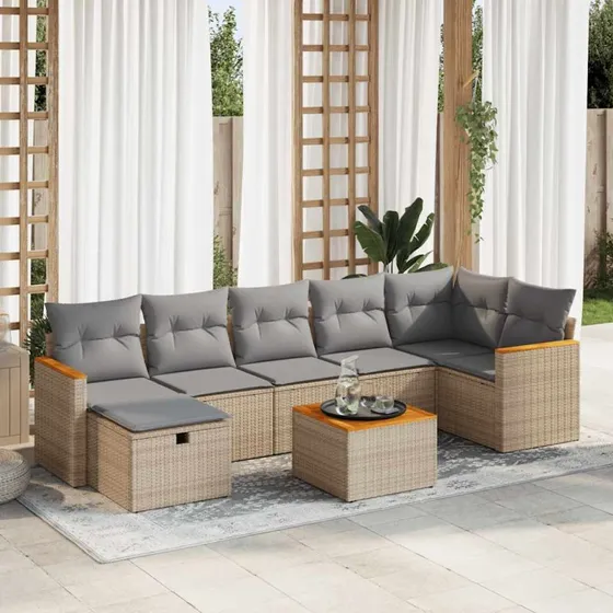 vidaXL havesofasæt 8 dele i beige polyrattan