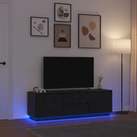 vidaXL TV-skab med LED-lys, sort eg, 160,5x41x50 cm