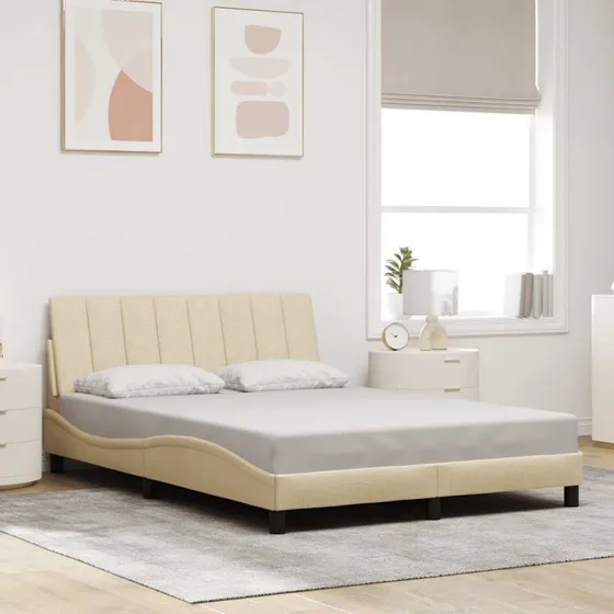vidaXL sengeramme Hanko 140x190 cm stof cremefarvet
