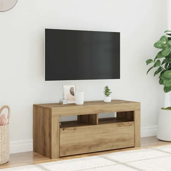 vidaXL tv-bord med LED-lys i kunsteg, 90x35x40 cm