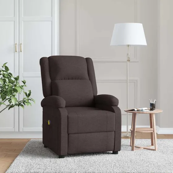 vidaXL massagestol i mørkebrun stof med 6-punkts vibration