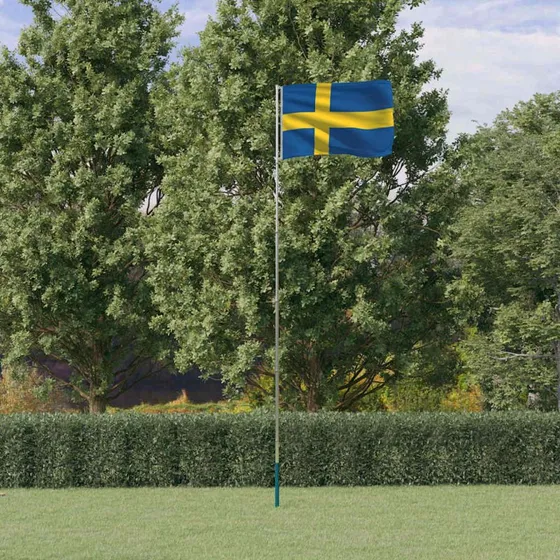 vidaXL Sverige flag og flagstang 5,5 m i aluminium
