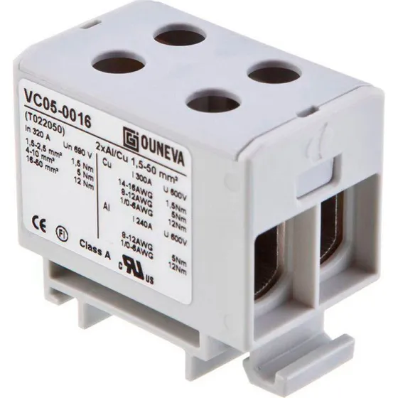 Ouneva OTL-isoleret universalklemme, 2x(1,5-50) mm², Alu/Cu, Grå
