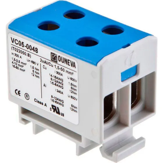 Ouneva OTL-isoleret universal klemme, aluminium/kobber, blå, 2*(1,5-50) mm2