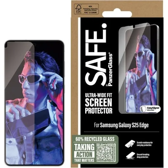 PanzerGlass SAFE. Skærmbeskyttelse til Samsung S25 Edge - Ultra-Wide Fit