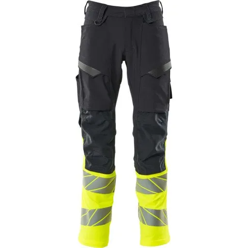 Mascot Accelerate Safe arbejdsbukser med stretch, marineblå/hi-vis gul, str. 76C47