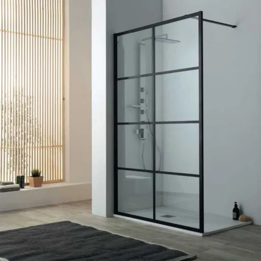 Lavabo Walk-in brusevæg, 88 cm, klart glas, mat sort profil