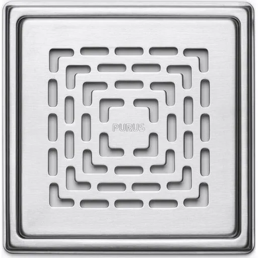 Purus Classic afløbsrist og ramme, 154x154 mm, rustfrit stål