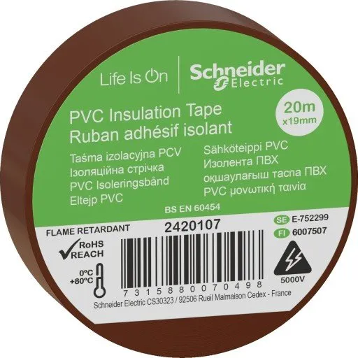 Schneider PVC Isoleringstape, 19 mm x 20 m, Brun (8 stk.)