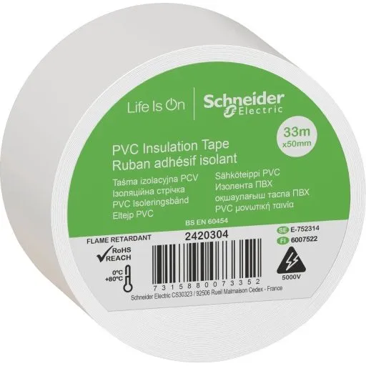 Schneider PVC Isoleringstape, 50 mm x 33 m, Hvid (3 stk)