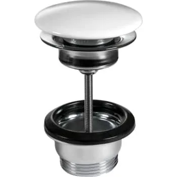 Nico push-up bundventil 1 1/4" kort med hvid porcelænstop