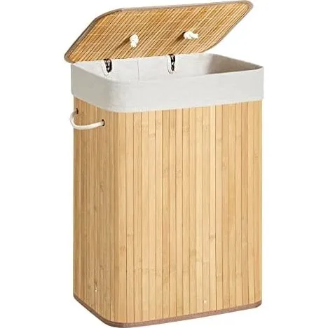 Songmics Bambusvaskekurv med låg, 72L, 40x30x60 cm