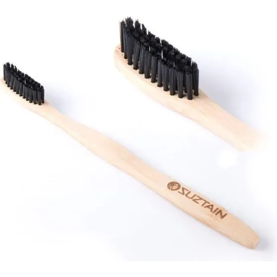 Suztain Bambus Tandbørste Voksen Medium - Sort