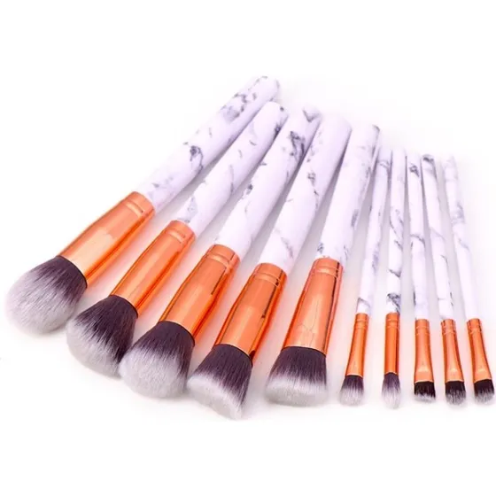 Makeup-pensler 10-pak, marmorhvid, professionel serie