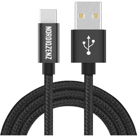 NORDIQZENZ USB-C Tekstilkabel, 1m, Sort (USB-A til USB-C)