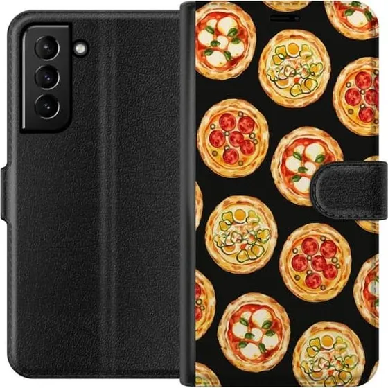 Samsung Galaxy S21+ 5G Tegnebogsetui med Pizza Motiv, Sort