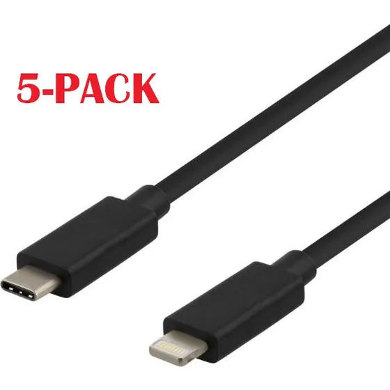 mob:a 5-pak USB-C til Lightning kabel, 1m, Sort