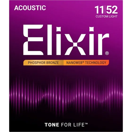 Elixir Nanoweb Phosphor Bronze Akustiske Strenge - Custom Light (11-52)