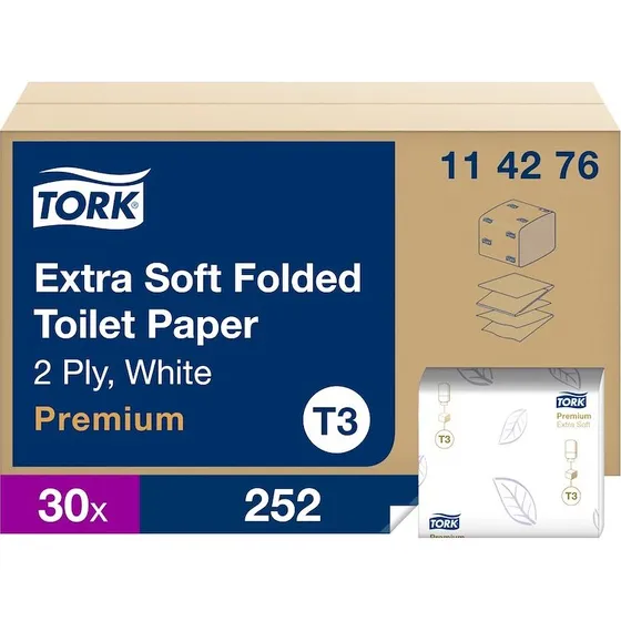Tork T3 Premium 2-lags toiletpapir, 30 pakker á 252 ark