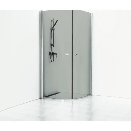 Svedbergs Skoga brusehjørne 89x89 cm, røgfarvet glas, blank profil