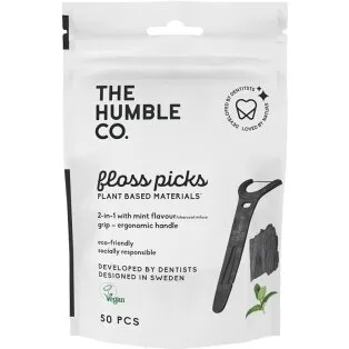 The Humble Co. Floss Picks 2-i-1 Mint & Charcoal 50 stk