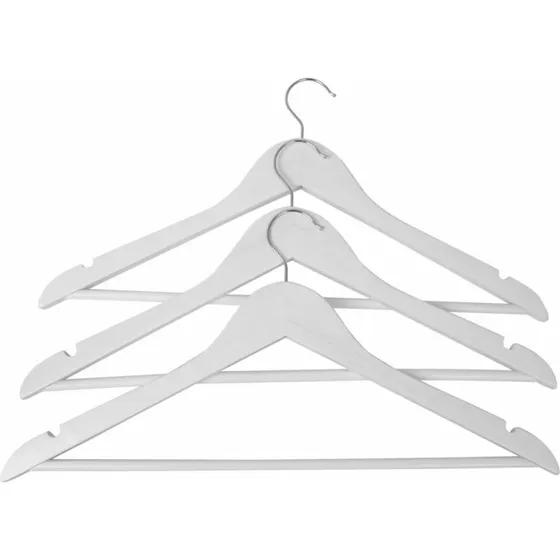 Home it Tøjbøjle med buksestang, 3-pak, Hvid, 43 cm