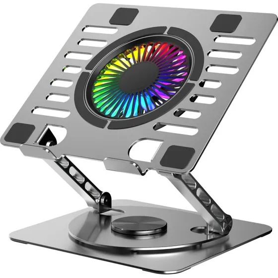 NÖRDIC Laptopstander med RGB-blæser og roterende base